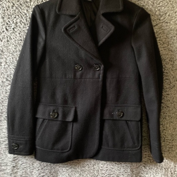 Gap Women's Black Wool Blend Pea Coat Winter Button Up Lined Size Medium - Picture 7 of 8